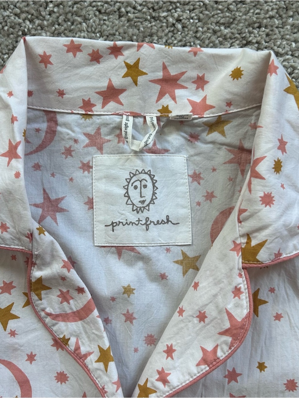 Printfresh Celestial Stars Moon Pajama Set XS Pink Gold Cotton Short Sleeve - Picture 6 of 12